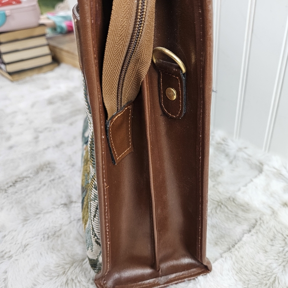 Floral Tapestry Satchel with Brown Accents - Picture 10 of 16